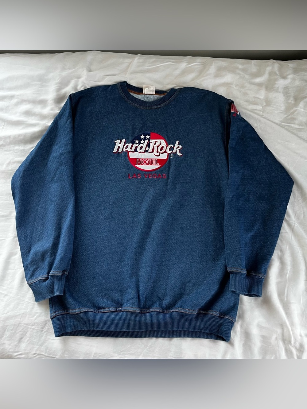 Vintage Hard Rock Hotel Las Vegas Embroidered Crewneck Sweatshirt USA Flag